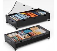 JSHNE Cajas de Almacenamiento Debajo de la Cama de Madera con Ruedas, 80L Extra Grandes Cajas Rodantes Debajo de la Cama 2 Pack con Tapa Desmontable, Cajones de Madera Mejorados para Ropa y Zapatos