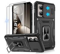 Jshru Funda para Xiaomi 14T Pro Funda para teléfono móvil Slide Protección de Cámara Estándar Militar Resistente a los Golpes Carcasa con 2 Unidades Protector de Pantalla 360° Metal Anillo Soporte