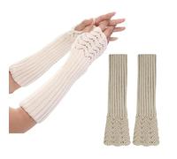 Jsleid 2 Pares Guantes de Punto De Mitad Arm, Guantes Sin Dedos, Mitones Mujer Termicos Invierno, Guantes Largos Mujer Con Agujero de Pulgar, Guantes de Abrigo Para Mujer