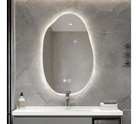 JSLJDM Espejo De Pared con Forma De Lágrima Irregular,Espejo Iluminado Irregular LED, Espejo De Baño con Luz LED,Espejo baño con luz,Regulable En Tres Colores,Antivaho(Size:70cm/80cm)