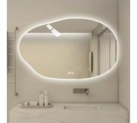 JSLJDM Espejo De Pared con Forma De Lágrima Irregular,Espejo Iluminado Irregular LED, Espejo De Baño con Luz LED,Espejo baño con luz,Regulable En Tres Colores,Antivaho(Size:70cm/80cm)
