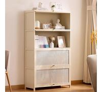 JSLJJBD Bambú Estantería Libros con Puertas Abatibles Librería Estantería con Diseño de Ratán Biblioteca Vitrina Multicompartimento para Libros Decoración Unidad para Sala de Cream White 60cm 5-Tier