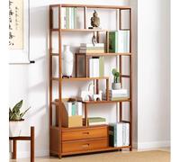 JSLJJBD Bambú Estanterías con Cassetas Estanteria Libros Autoportante para Exhibición Biblioteca Multinivel para Decoración Vitrina de Almacenamiento para Objetos ESS Tea Brown 100cm with Two Drawers