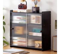 JSLJJBD Bambú Estanterias en Forma de Escalera para Escritorio Estanteria Libreria con Puertas Correderas Semitransparentes Estante Vitrina Multinivel Estante organi Black Right-Angle Style, 4 Layers