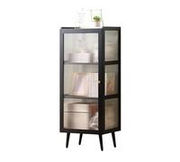 JSLJJBD Bambú Librería Estantería con Cristales Transparentes en Cuatro Caras Mueble Organizador Vitrina Alta con Puertas de Vidrio Estriado para Sala Estudio para Objetos Black 4th Floor