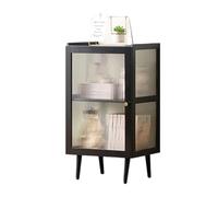 JSLJJBD Bambú Librería Estantería con Cristales Transparentes en Cuatro Caras Mueble Organizador Vitrina Alta con Puertas de Vidrio Estriado para Sala Estudio para Objetos Black 3rd Floor