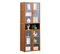 JSLJJBD Estantería de Bambú de 3/4/5/6/7 Niveles Vitrina Expositora de Acrílico Estantería Oficina con Estantes y Puertas Organizadora Multiusos para Almacenamiento Tea Brown 60cm 7-Tier