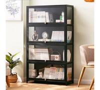JSLJJBD Estanteria Libros Librería de Bambú con Puertas Transparentes Mueble Organizador Vitrina para Libros Vitrina paraJuguetes para Dormitorios Black 70cm 4th Layer