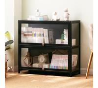JSLJJBD Estanteria Libros Librería de Bambú con Puertas Transparentes Mueble Organizador Vitrina para Libros Vitrina paraJuguetes para Dormitorios Black 70cm 2nd Layer