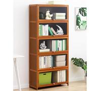 JSLJJBD Estanterías en Bambú con Puertas de Acrílico Transparentes Estantería Libros Mueble Organizador Multinivelo Unidad de Almacenamiento para Estudio Dormitorio Brown 60cm 5layers