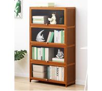 JSLJJBD Estanterías en Bambú con Puertas de Acrílico Transparentes Estantería Libros Mueble Organizador Multinivelo Unidad de Almacenamiento para Estudio Dormitorio Brown 60cm 4layers