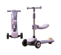 JSLJJBD Patinete for niños con Altura Ajustable, Asiento Desmontable, 6 Marchas, Plegable, Ruedas LED Que se iluminan al rodar, Plataforma Antideslizante ensanchada(Purple)