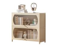 JSLJJBD Stantería Decorativa Vitrina De AcríLico con Puerta Abatible Vitrina de Bambú Moderna EstanteríA de Oficina para Habitaciones, Salones, Oficinas Cream-White 60cm 3-Tier