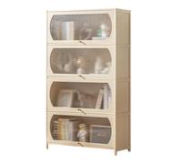 JSLJJBD Stantería Decorativa Vitrina De AcríLico con Puerta Abatible Vitrina de Bambú Moderna EstanteríA de Oficina para Habitaciones, Salones, Oficinas Cream-White 60cm 5-Tier