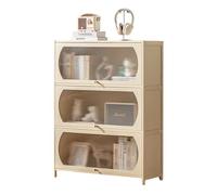 JSLJJBD Stantería Decorativa Vitrina De AcríLico con Puerta Abatible Vitrina de Bambú Moderna EstanteríA de Oficina para Habitaciones, Salones, Oficinas Cream-White 60cm 4-Tier
