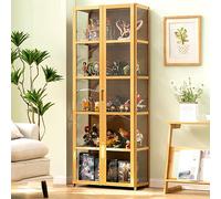 JSLJJBD Vitrina, Vitrina Cristal, Vitrina Expositora para Colecciones,Transparente Y Resistente Al Polvo por Tres Lados, Apto para Dormitorios Familiares, Salas De Estudio, Etc. 62×33×161cm Woodcolor