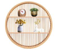 JSLXNDM Ratán Redondo estanteria Home Decoration Almacenamiento de Doble Capa, Tejido a Mano, Ideal para dormitorios y Salones, para exhibir Plantas Libros etc Natural Wood Color 50 * 50cm