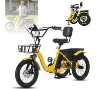 JSMDLN Bicicleta Eléctrica De 3 Ruedas de 18 Pulgadas,Asiento Cómodo con Respaldo Y 2 Cestas De Carga,Fácil De Subir Cuestas,Patinete Eléctrico para Adultos,para Uso Diario de Personas Mayores