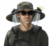JSMDLN Sombrero con Ventilador Solar,ala Ancha con Ventilador Solar para Ho-mbres Y Mujeres,con 2 Ventiladores,Impermeable,Transpirable G