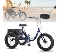 JSMDLN Triciclo Adulto, Triciclo para Adultos con Neumáticos Anchos De 24 * 4 Pulgadas, Cesta con Asas Y Ruedas, Bicicleta De 7 Velocidades, Buena Estabilidad para Ciclistas Mayores