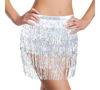JSMTKJ Falda con borlas de Lentejuelas, Cinturón de Cadera Belly Dance Sequins para Carnaval o Fiesta, Disfraz para Mujeres y niñas (Estándar, Plateado)