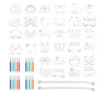 JSMTKJ Mascarilla de Animal 32Piezas DIY Blanco Máscaras para Colorear Máscaras de Fiesta de Cumpleaños Máscara Manualidades Infantiles de Pintura con Bolígrafos para Infantil Cumpleaños