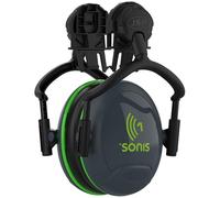 JSP SONIS 1 - Protectores auditivos montados - 26dB SNR - Gris/Verde - Brazos laterales de plástico (PSA) - Orejeras de protección auditiva para adultos - Ajuste flexible y cómodo - Sombreros duros