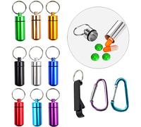 JSQJ Pastillero Llavero 9Pcs Pastillero Pequeño Mini de Aluminio Portátil Impermeable para viajes al aire libre camping, con 2 Mosquetones, 1 Abridor de Botellas