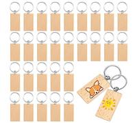 Jsrnqert de madera en blanco, 30 unidades, 5 x 3 cm, discos de madera natural, llaveros en blanco, llaveros de madera con anillo para mujeres y hombres, Madera, Talla única
