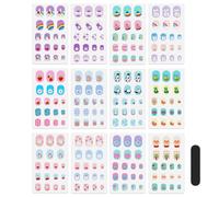 JSRQT 12 Hojas Pegatinas de Esmalte de Uñas Niños, Calcomanías Autoadhesivas Coloridas para Decoración Uñas, Tira Pegatinas de Gel para Uñas con Lima de uñas Dibujos Animados para Fiestas de Uñas DIY