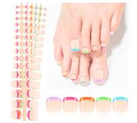 JSRQT 150 Piezas Uñas Postizas Francesas para Pies, 5 Colores French Uñas Pies Artificiales Cobertura Completa con Asas, Punta X-Coat 3 en 1 Uñas Gel Francesas para Mujeres Niñas, Salón Manicura DIY