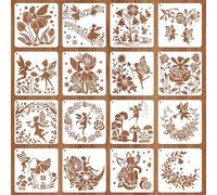 JSRQT 16 Piezas Plantillas de Hadas para Pintar, Plástico Reutilizables Ángel Elfo Flor Stencils para Manualidades, Plantillas para Pintar Dibujar para Madera Pared Lienzo Papel y Muebles, 15 x15 cm
