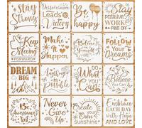 JSRQT 16 Piezas Plantillas Inspiradoras, Plantillas de Palabras Reutilizables de Plástico Plantillas de Dibujos, Citas Inspiradoras Stencils para Pintar en Madera, Pared, Camisa, Lona, 20×20 CM