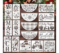 JSRQT 17 Piezas Plantillas Navideñas Grandes para Pintar, Plantillas de Plástico Reutilizables para Porche, Cristiano Creer Año Nuevo Stencils para Letreros Madera, Decoración Ventanas Paredes Puertas