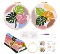 JSRQT 2 Piezas Kit Aguja Perforadora Hoja Iniciación para Bordado Punch Needle para Adultos Principiantes Arranque Herramienta Punto de Cruz Bordar Tapiz Regalo Creativo Magica con Aro Instrucciones