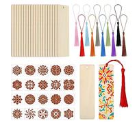 JSRQT 20 Piezas Marcapáginas de Madera en Blanco con Plantillas de Dibujo Mandala, Borlas de Colores, Marcapáginas de Madera sin Terminar, Etiquetas de Madera Colgantes para Libros Decoración Hogareña