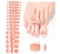 JSRQT 240 Piezas Uñas Postizas Gel Francés para Pies, Full Cover Punta Francesa Uñas Pies Artificial Corta Cuadrada, 3 en 1 X-Coat Press on Toenail para Mujeres Niñas, Arte de Uñas DIY para Pies