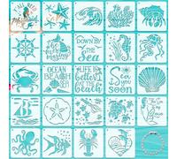 JSRQT 25 Piezas Criaturas del Océano Plantillas Pintura,Marino Stencils Plantillas Pintura,Crafts Pittura Modelli per la Pittura Scrapbook Wall Art 5.1 x 5.1”