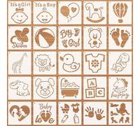 JSRQT 25 Piezas Stencil Plantillas Baby Plantillas de Dibujo Baby Shower Stencil para Onesies Babero Plantillas Estensil Plantillas para Pintar Plástico Template Kit Reutilizables Stencil Manualidades