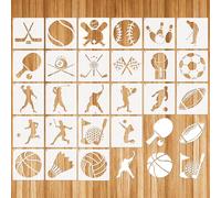 JSRQT 25 plantillas de pelota deportiva, fútbol, baloncesto, voleibol, béisbol, rugby, hockey sobre hielo, plantillas de plástico reutilizables para pintar en pared de madera, lienzo, manualidades