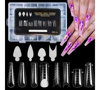 JSRQT 288 Piezas Sistema Acrílico Nail Mold Dual Form,4 Estilos Puntas de Uñas Postizas de Gel UV,Sistema Acrílico Nail Mold,Extensión Tips de Uñas,8 Modelos y 12 Yardas