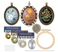 JSRQT 3 Paquetes Punto Cruz Bordado a Mano para Principiantes Kit de Inicio de Bordado Vintage DIY Charm Collar Aretes Artes de Bricolaje Manualidades Sweater Necklace con Patrones e Instrucciones
