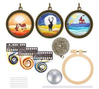 JSRQT 3 Paquetes Punto Cruz Bordado a Mano para Principiantes Kit de Inicio de Bordado Vintage DIY Charm Collar Aretes con Patrones e Instrucciones Sweater Necklace Artes de Bricolaje Manualidades