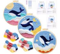 JSRQT 3 Piezas Kit Aguja Perforadora para Adultos Principiantes Kit de Arranque Punch Needle Kit Ballena Bordado con Perforadora Bricolaje Aguja Magica para Bordar Kit de Iniciación para Bordado