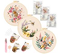JSRQT 3 Piezas Kit Completo de Inicio Bordado, Kit de Punto Cruz Estampado para Principiantes Adultos con Diseño de Flor de Abeja, Juego de Bordado Hecho a Mano con Aro, Instrucciones, Aguja e Hilos