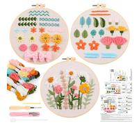 JSRQT 3 Piezas Kit de Inicio Aguja Perforadora para Principiantes, Kit de Práctica de Bordado Punch Needle para Aprendan Puntadas Básicas, Juego de Punto de Cruz con Herramientas e Instrucciones