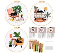JSRQT 3 Piezas Kit de Inicio de Bordado Kits de Punto de Aguja Bordar a Mano Kit Bordado para Principiantes Adultos Cross Stitch a Mano Kit de Herramienta de Punto Cruz con Patrones e Instrucciones