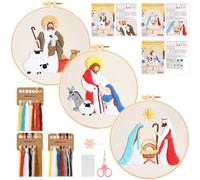 JSRQT 3 Piezas Kit de Inicio de Bordado, Nacimiento Cristiano, Bordar a Mano, Kit de Herramienta de Punto Cruz a Mano para Adultos