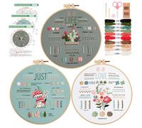 JSRQT 3 Piezas Kit de Inicio de Bordado para Principiantes, Kit de Práctica de Puntada de Bordado para Adultos Niños Aprender 35 Puntos Diferentes, Kit de Punto Cruz con Instrucciones, Aguja e Hilo