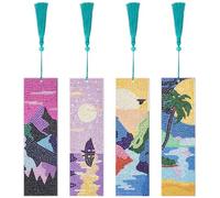 JSRQT 4 Piezas Marcadores de Pintura Diamante,5D Bricolaje Marcapáginas Diamante de Pintura Paisaje,Borla Marcapáginas Diamante Bordado Manualidades Kit